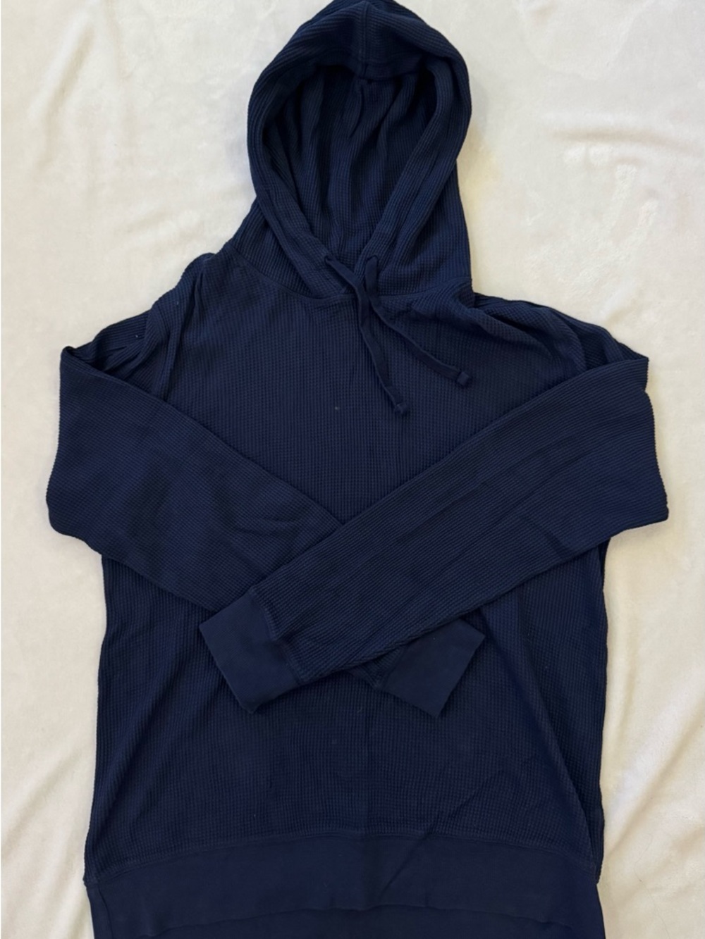 Everlane Men's Navy Hoodie Sweater - Lightweight Waffle Knit